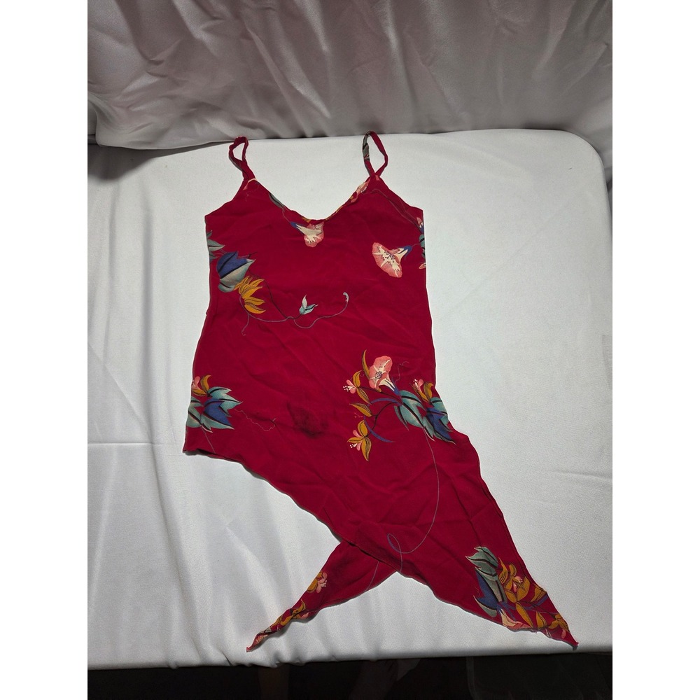 Scandals Vintage Y2K Red Floral Handkerchief Hem Cami‎ Top Spaghetti Strap Small